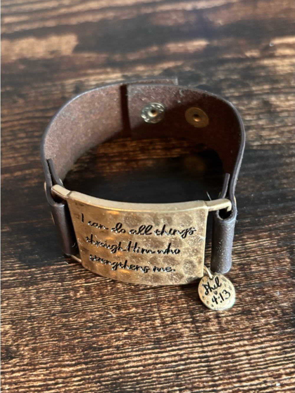 Inspirational Leather Cuff‎ Bracelet with Brass Plate